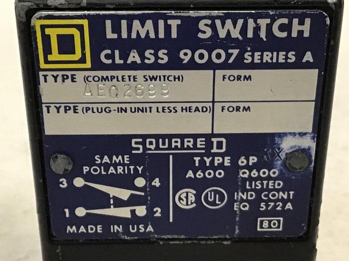 Used SQUARE D Limit Switch 9007-AEQ2699 Used