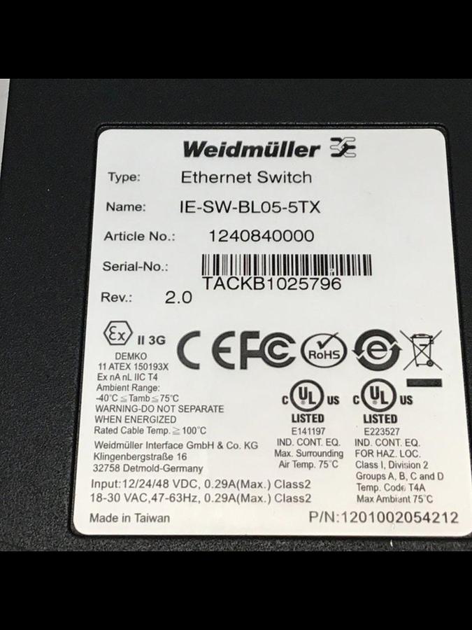 Used WEIDMULLER Ethernet Switch IE-SW-BL05-5TX USED