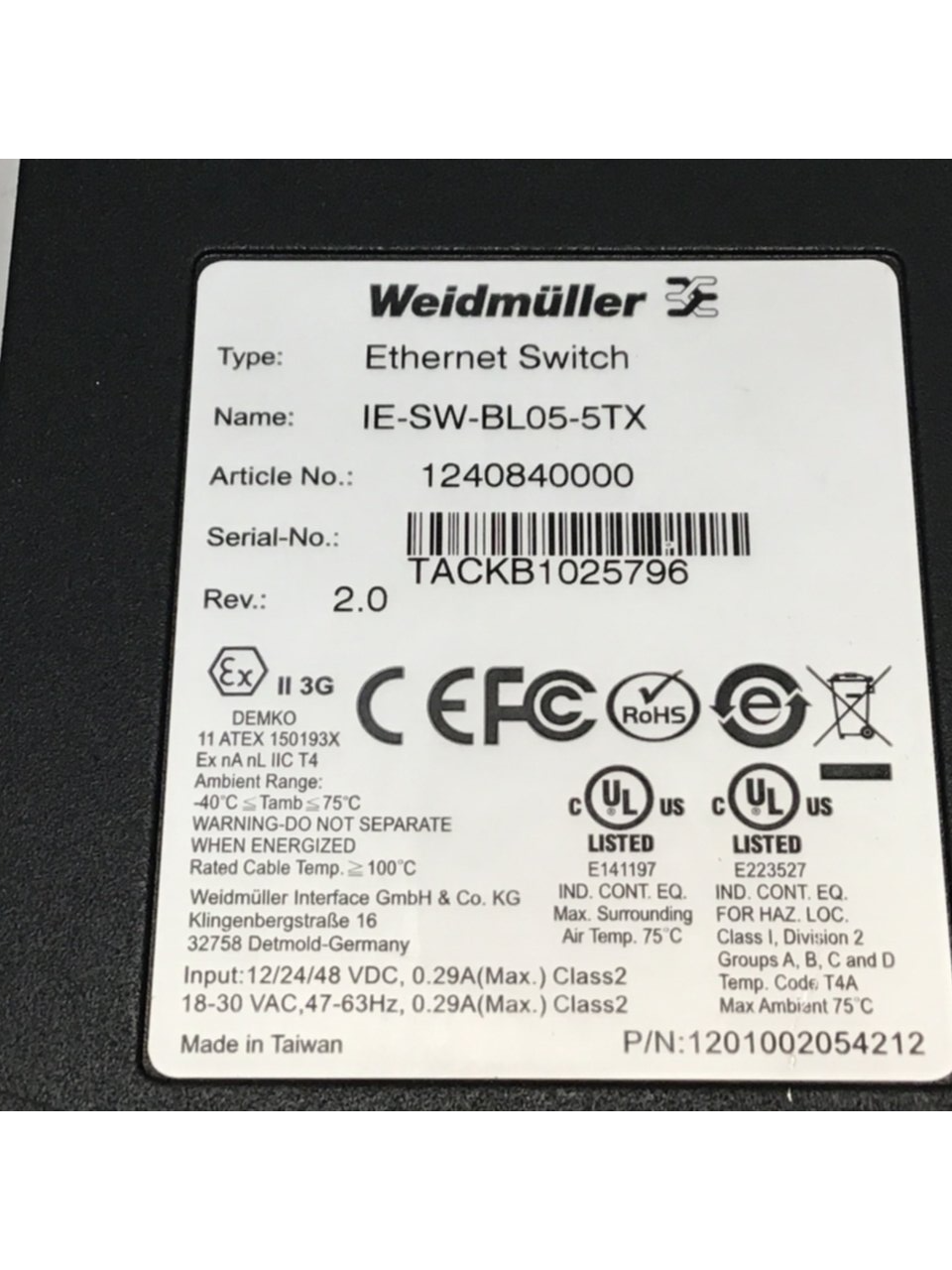 Used WEIDMULLER Ethernet Switch IE-SW-BL05-5TX USED