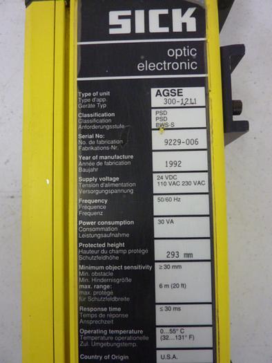 Used SICK OPTIC ELECTRONIC Light Curtain AGSE 300-1211 #50389