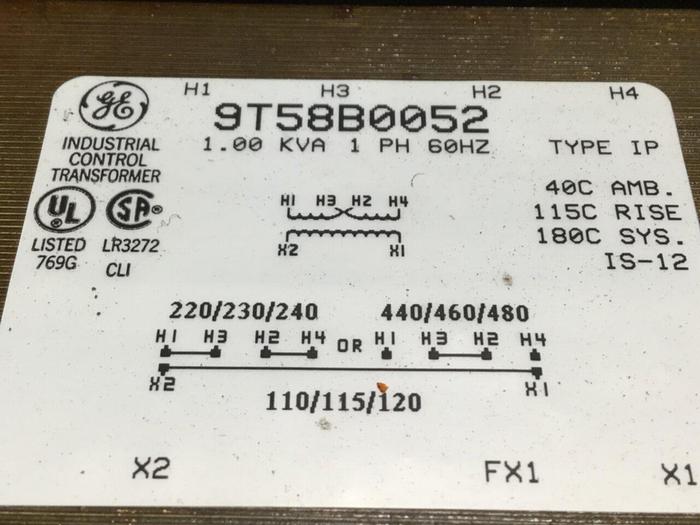 Used GENERAL ELECTRIC / GE 1.00 kVA Transformer 9T58B0052 #110758