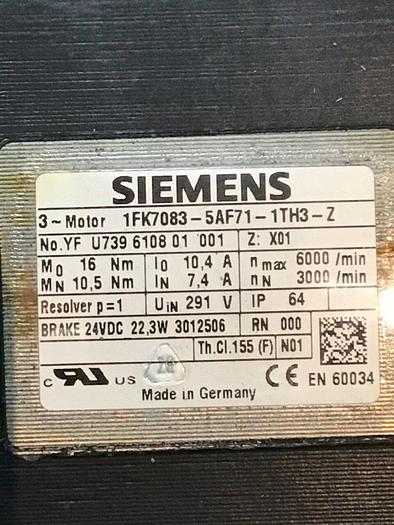 Used SIEMENS Servo Motor 1FK7083-5AF71-1TH3-Z Used