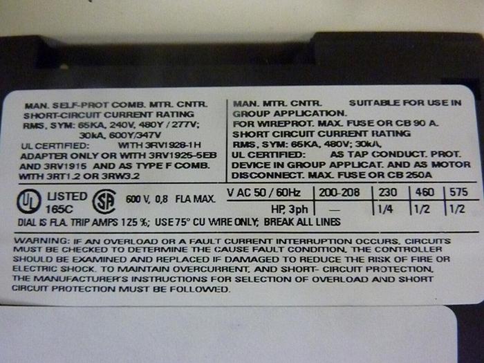 Used SIEMENS Motor Starter Protector 3RV1021-0HA10 #46446