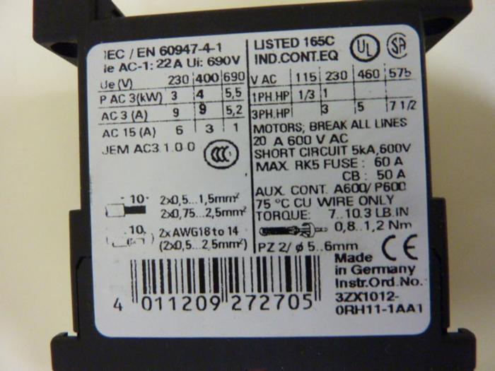 Used SIEMENS Contactor 3RT1016-1BB41 #50562