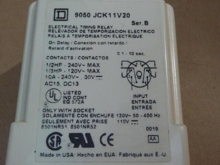 Used SQUARE D Time Delay Relay JCK-11V20 #33180