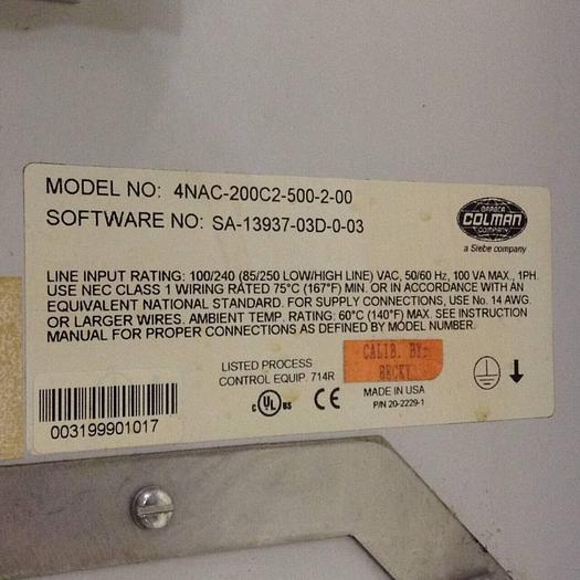 Used BARBER COLMAN System Control Cabinet 4NAC-200C2-500-2-00 Used