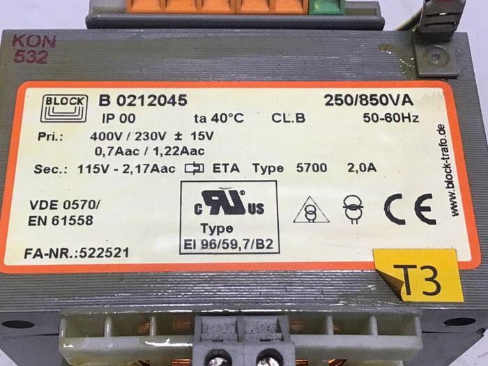 Used BLOCK 0.25 / 0.85 kVA Transformer B0212045 Used
