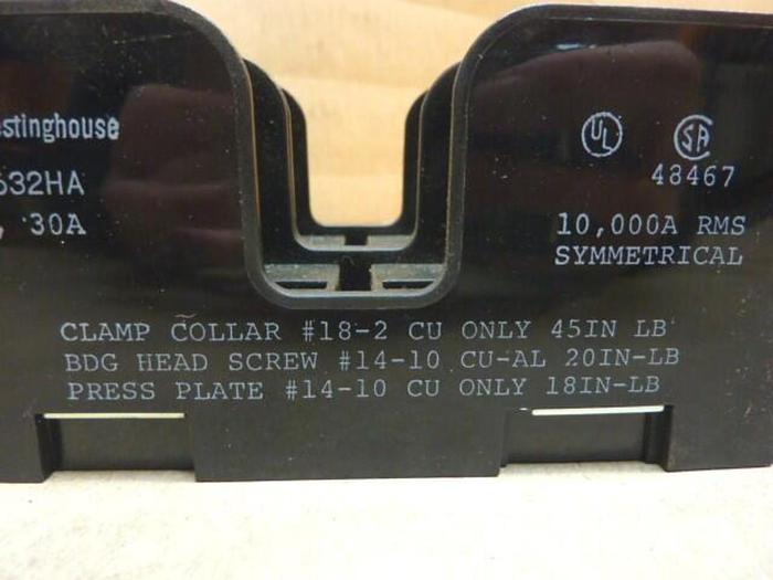 Used WESTINGHOUSE 30 Amp Double Fuse Holder W632HA #30052