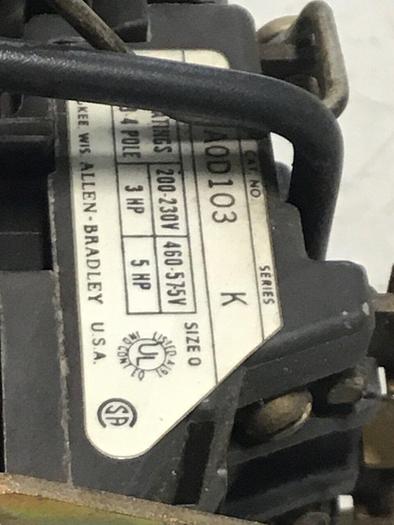 Used ALLEN BRADLEY Motor Starter Size 0 709-A0D103 SER K #124362