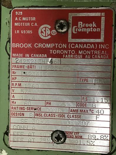 Used BROOK CROMPTON 20 HP AC Motor 2425213H-46M Used #145397