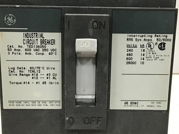 Used GE 50 Amp Circuit Breaker TED136050 #116876