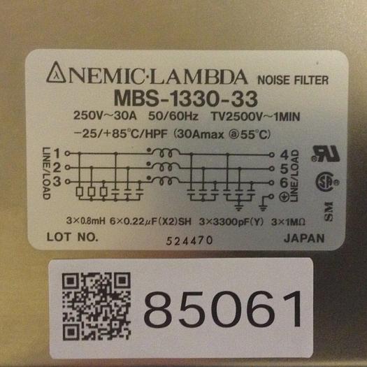 Used NEMIC-LAMBDA Noise Filter MBS-1330-33 #85061