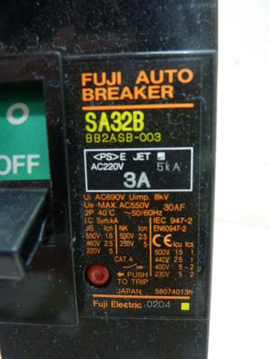Used FUJI ELECTRIC 3 Amp Auto Circuit Breaker SA32B-3 #89008
