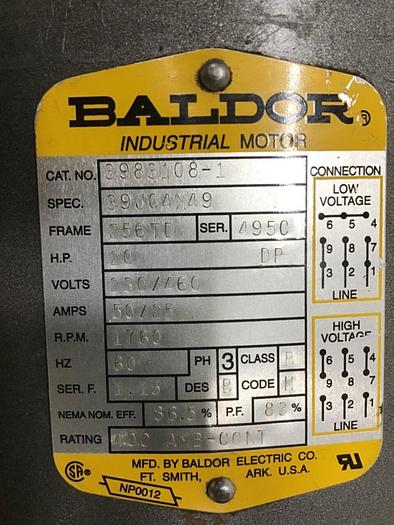 Used BALDOR 20 HP Industrial Motor 3983108-1 Used