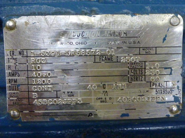 Used ALLIS CHALMERS 10 HP Induction Motor RG2 Used