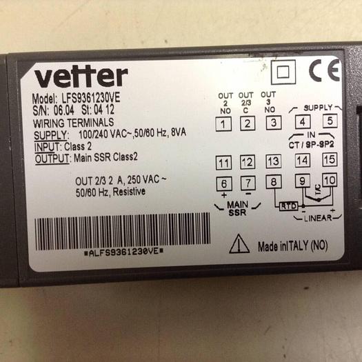 Used VETTER Temperature Control LFS9361230VE #87828