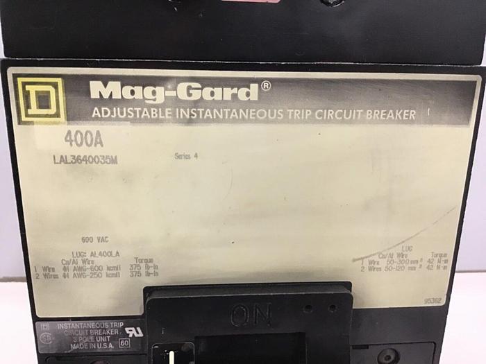 Used SQUARE D 400 Amp Circuit Breaker LAL3640035M Used