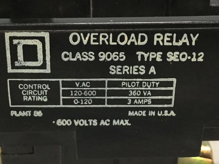 Used SQUARE D Overload Relay 9065-SEO-12 #109799