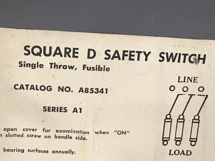 Used SQUARE D 30 Amp Safety Switch Ser A1 A85341 USED