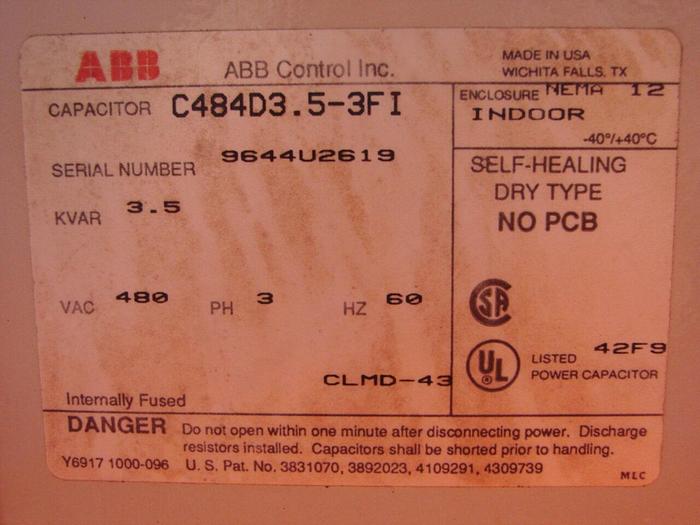 Used ABB Power Capacitor C484D3.5-3FI USED