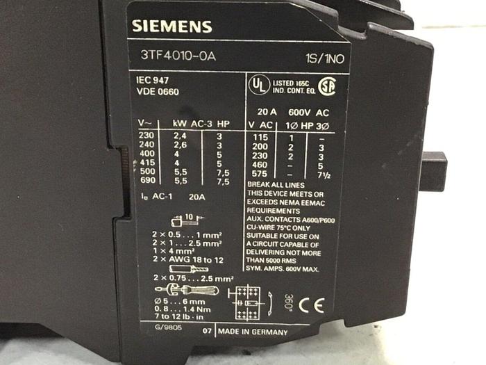 Used SIEMENS Contactor 3TF4010-0A #133223