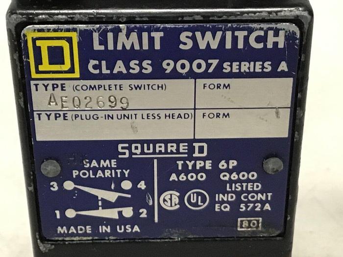 Used SQUARE D Limit Switch 9007-AEQ2699 #121414