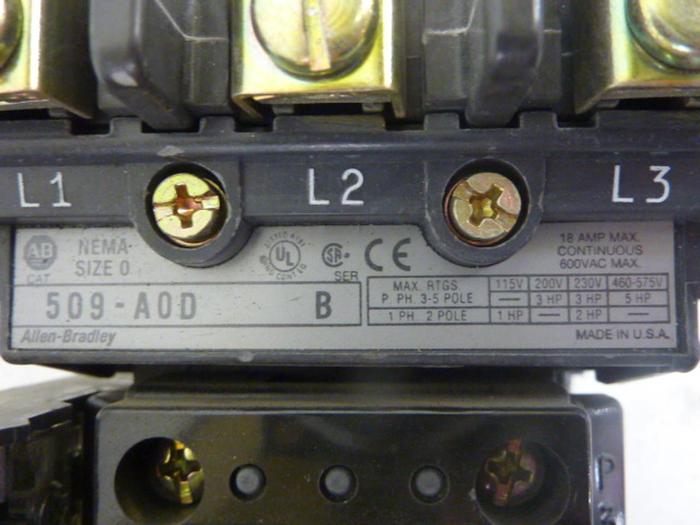 Used ALLEN BRADLEY Starter Size 0 509-AOD SER B W38 #50054
