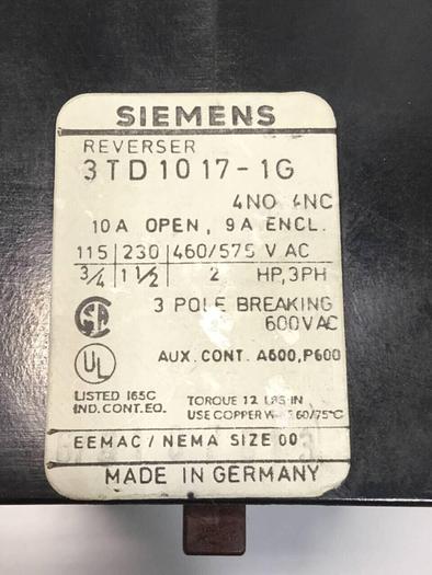 Used SIEMENS Contactor 3TD1017-1G #27147