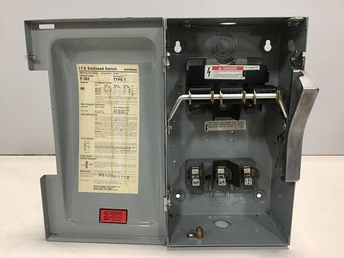 Used SIEMENS 60 Amp Safety Disconnect Switch F352 #130003