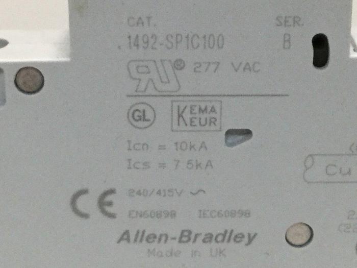 Used ALLEN BRADLEY 10 Amp Circuit Breaker 1492-SP1C100 SER B #104148