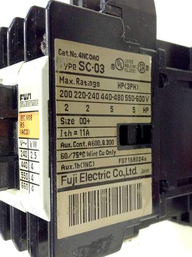 Used FUJI ELECTRIC Contactor SC-03 4NC0A0 #75207
