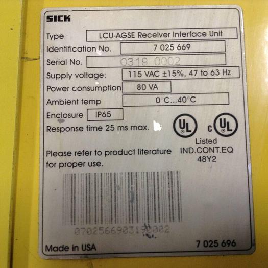 Used SICK OPTIC ELECTRONIC Receiver Interface Unit LCU-AGSE #87764