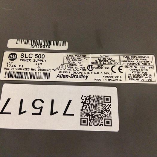 Used ALLEN BRADLEY Power Supply & Slot Rack 1746-P1 SER A / 1746-A4 SER B #71517