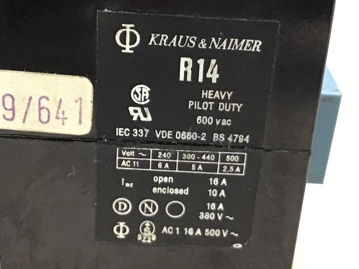 Used KRAUS & NAIMER Contactor R14 #124159