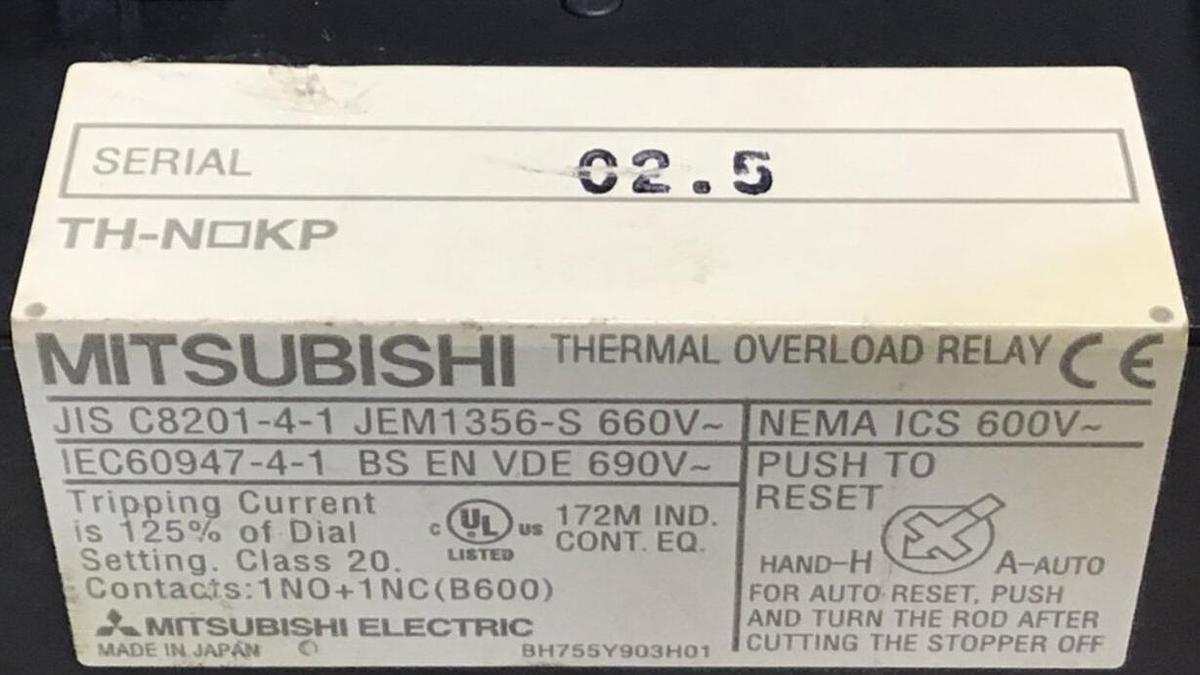 Used MITSUBISHI Thermal Overload Relay TH-N60KP USED