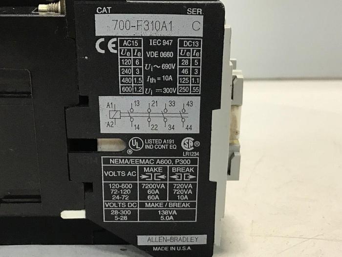 Used ALLEN BRADLEY Control Relay 700-F310A1 SER C #120825