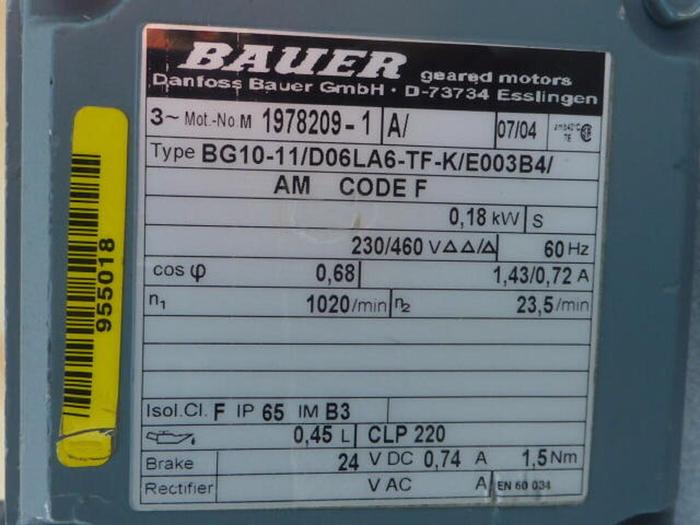 Used BAUER 1/4 HP Motor BG10-11/D06LA6-TF-K/E003B4 Used