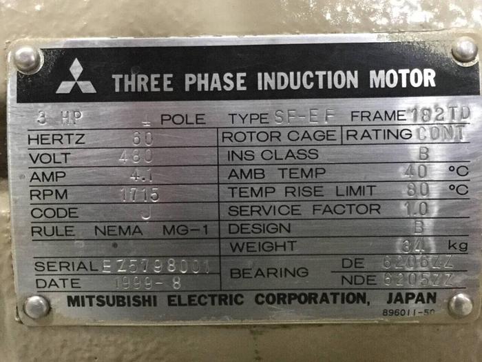 Used MITSUBISHI 3 HP Induction Motor SF-EF #99480