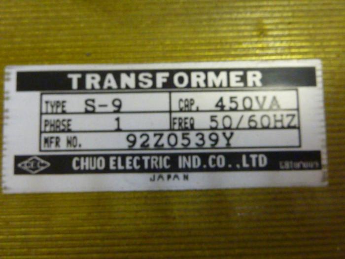 Used CHUO ELECTRONICS 0.45 kVA Transformer S-9 #59706
