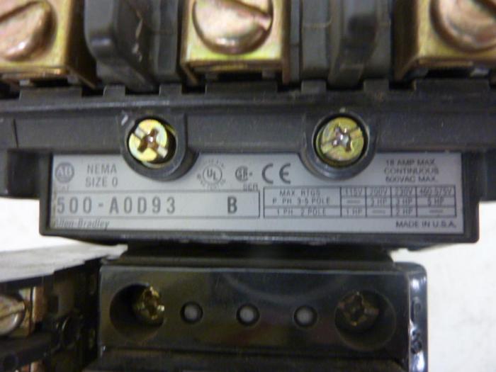 Used ALLEN BRADLEY Contactor 500-AOD93 SER B #50058