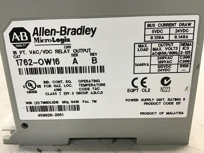 Used ALLEN BRADLEY Output Module 1762-OW16 SER A #140215