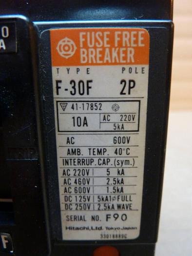 Used HITACHI 10 Amp Circuit Breaker F-30F #23257
