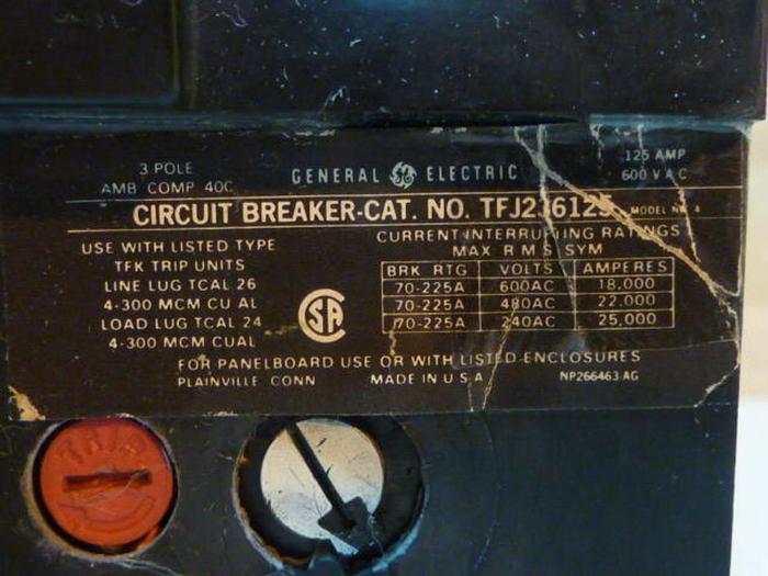 Used GENERAL ELECTRIC / GE 125 Amp Circuit Breaker TFJ236125 Used