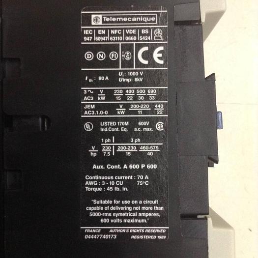 Used TELEMECANIQUE Contactor LP1D5011 #84995