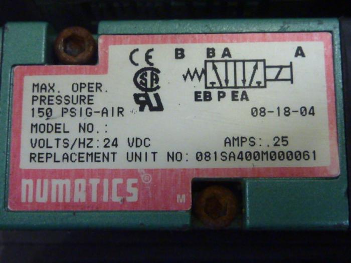 Used NUMATICS Control Block w/ Valves 081SS400M000061 #61226