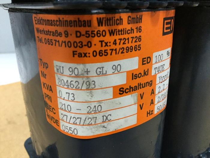 Used EMB WITTLICH 0.73 kVA Transformer PU90 + GL90 #102392