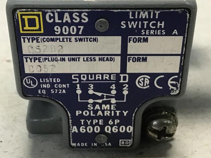 Used SQUARE D Limit Switch 9007-C52B2 #121715