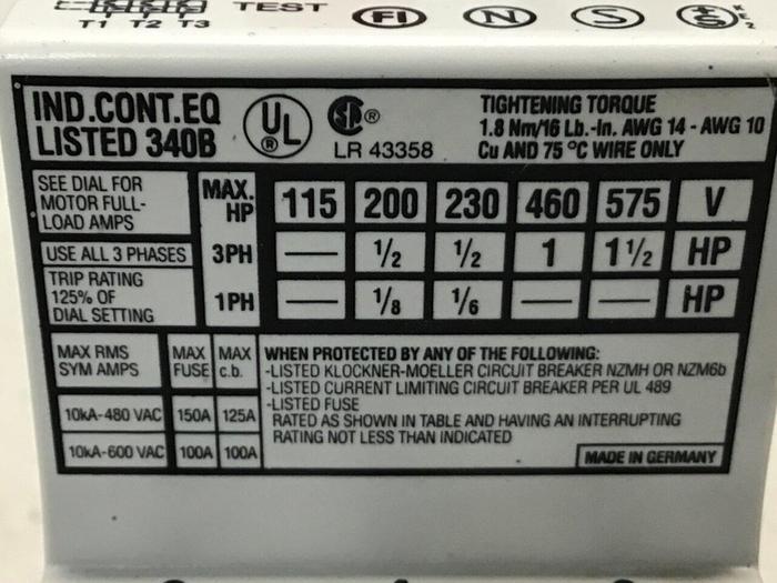 Used KLOCKNER MOELLER Starter Motor Protector PKZM1-2.4 #119703