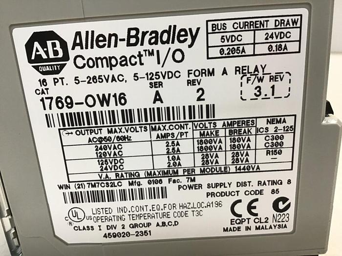 Used ALLEN BRADLEY Compact I/O Relay 1769-OW16 SER A Used #140270