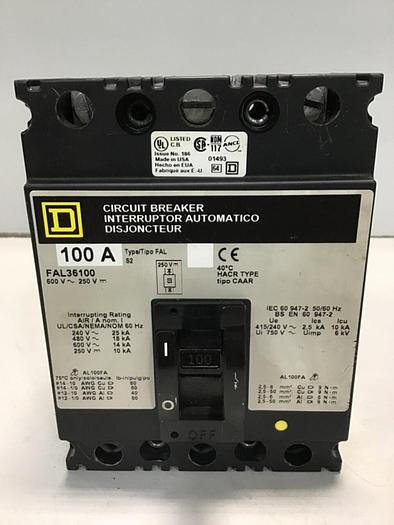 Used SQUARE D 100 Amp Circuit Breaker FAL36100 #145125